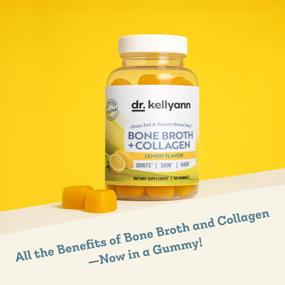 Dr. Kellyann Collagen + Bone Broth Gummies, Lemon | Gut, Skin, Joint & Hair Support | Grass-Fed Beef | Non-GMO, Dairy-Free, Soy-Free | 60 Gummies - Maple Wellness Supplements