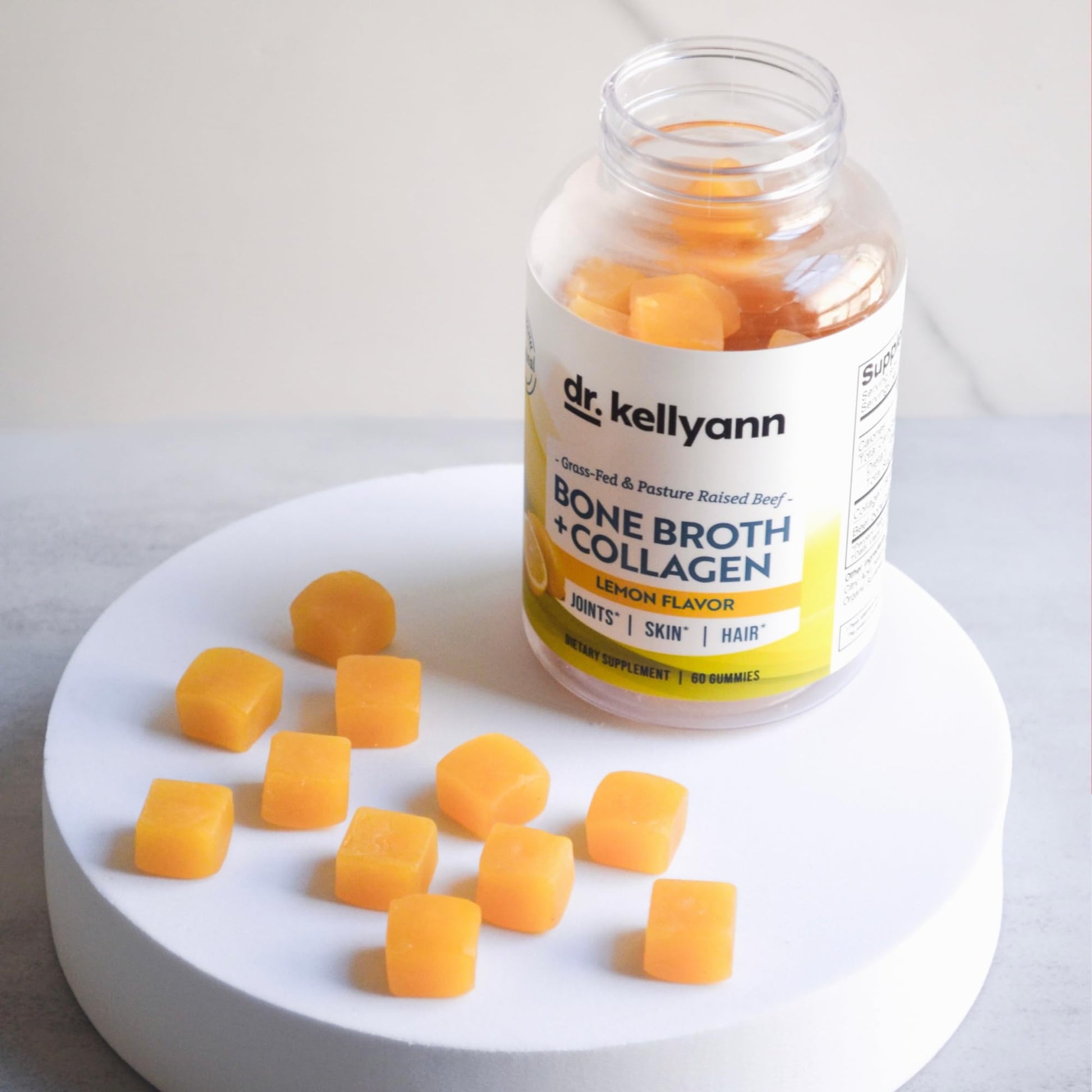 Dr. Kellyann Collagen + Bone Broth Gummies, Lemon | Gut, Skin, Joint & Hair Support | Grass-Fed Beef | Non-GMO, Dairy-Free, Soy-Free | 60 Gummies - Maple Wellness Supplements