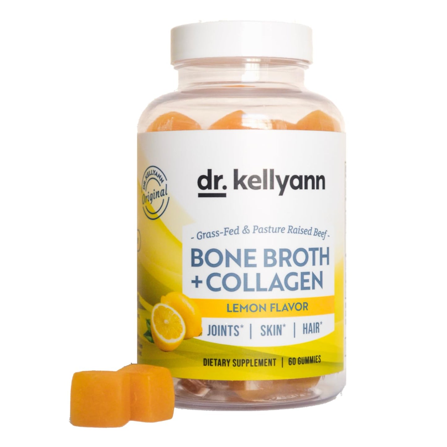 Dr. Kellyann Collagen + Bone Broth Gummies, Lemon | Gut, Skin, Joint & Hair Support | Grass-Fed Beef | Non-GMO, Dairy-Free, Soy-Free | 60 Gummies - Maple Wellness Supplements