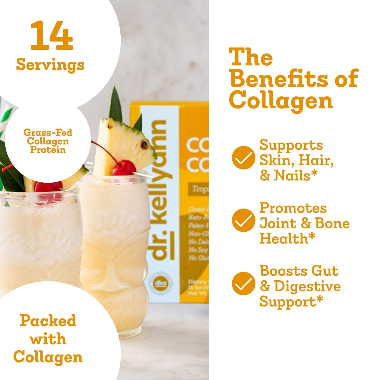 Dr. Kellyann Collagen Cooler – Tropical Pina Colada | 15g Grass-Fed Collagen Protein per Serving | Keto & Paleo Friendly, - Maple Wellness Supplements