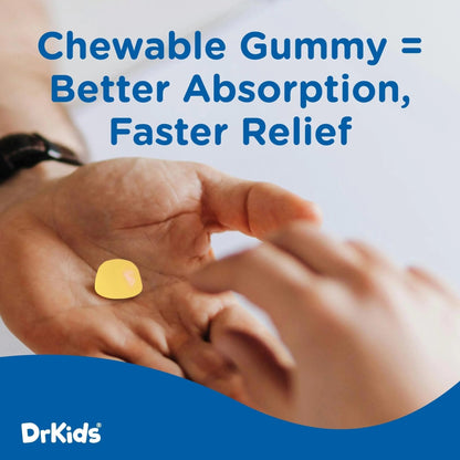 Dr. Kids Children’s Pain and Fever Chewable Gels – Pain Relief and Fever Reducer for Kids Ages 2–11, 80 mg Chewable Acetaminophen for Headache, Sore Throat, Cold & Flu, Pineapple Flavor, 24 Count - Maple Wellness Supplements