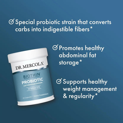Dr. Mercola Biothin Probiotic - Digestive Health Supplement - Supports Healthy Metabolism - GMO-Free, Gluten-Free & Soy-Free - 30 Delayed-Release Capsules (30 Servings) - Maple Wellness Supplements