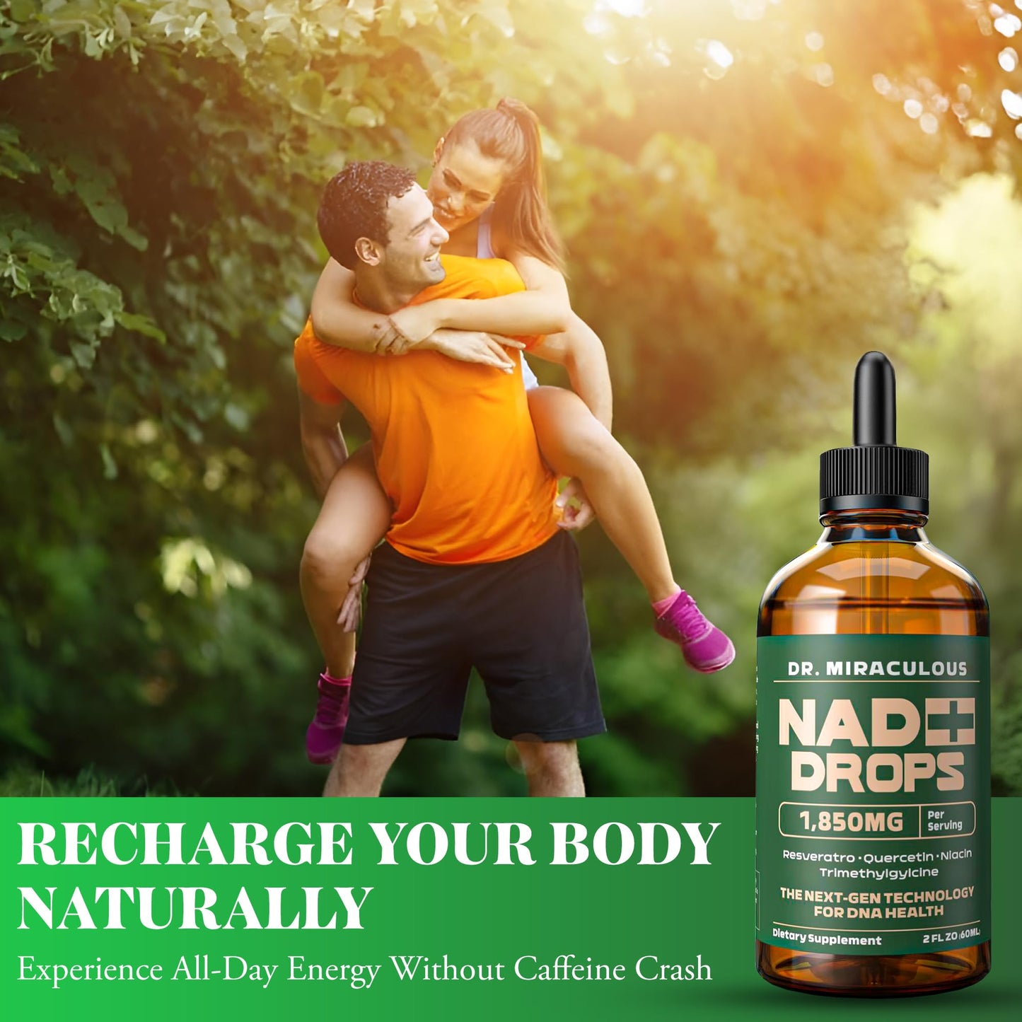 Dr. Miraculous Pure NAD+ Supplements 1850mg Liquid Drops for Women & Man | Nicotinamide Riboside Organic NAD Plus Boosting Supplement - Natural Lemon Flavor - Maple Wellness Supplements