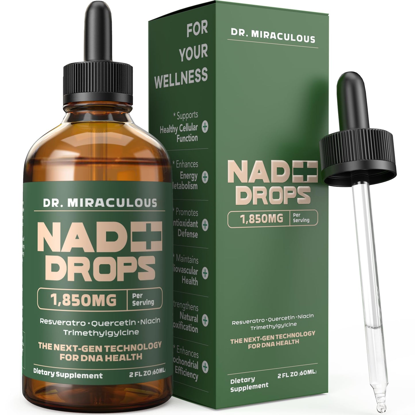 Dr. Miraculous Pure NAD+ Supplements 1850mg Liquid Drops for Women & Man | Nicotinamide Riboside Organic NAD Plus Boosting Supplement - Natural Lemon Flavor - Maple Wellness Supplements