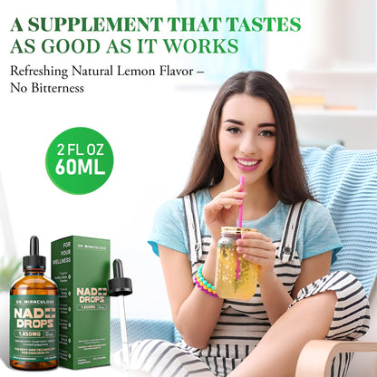 Dr. Miraculous Pure NAD+ Supplements 1850mg Liquid Drops for Women & Man | Nicotinamide Riboside Organic NAD Plus Boosting Supplement - Natural Lemon Flavor - Maple Wellness Supplements