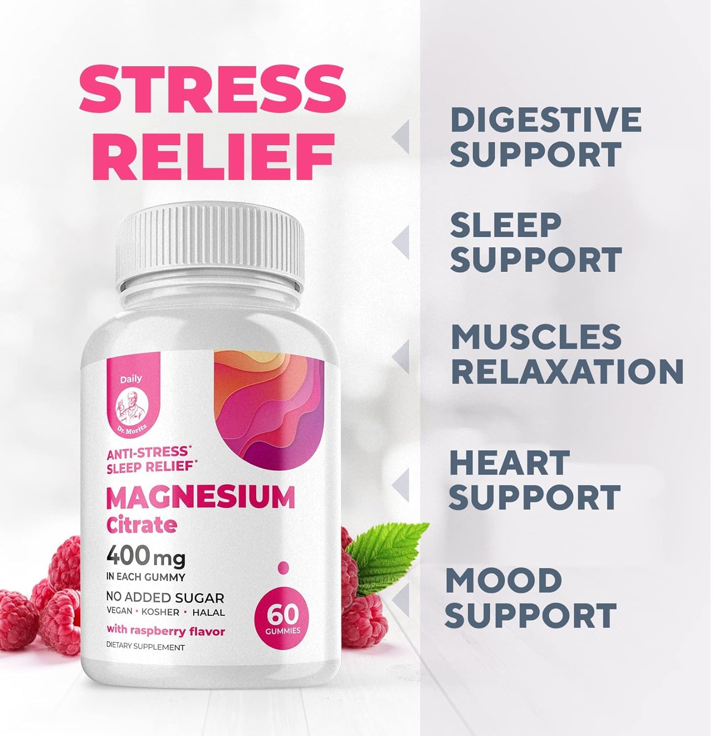 DR. MORITZ Magnesium Citrate Gummies Sugar-Free - Calm Magnesium Gummies Supplement for Children, Sugar -Supports Cardiovascular Health - Maple Wellness Supplements