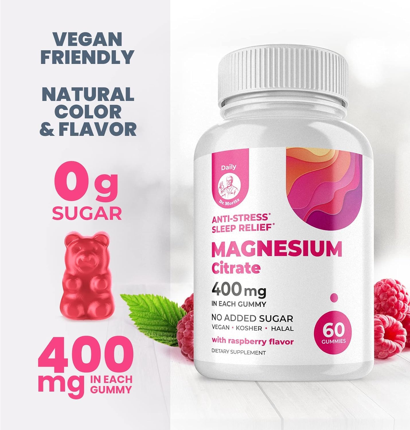 DR. MORITZ Magnesium Citrate Gummies Sugar-Free - Calm Magnesium Gummies Supplement for Children, Sugar -Supports Cardiovascular Health - Maple Wellness Supplements