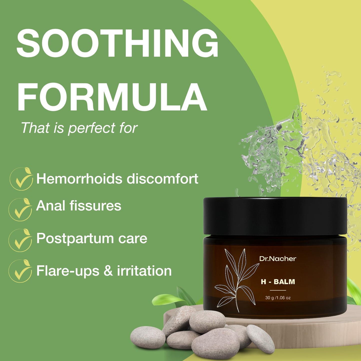 Dr. Nacher H-Balm. Rectal Natural Balm for Fissure, Hem Related discomfort. with Sophora & 12 Herbal Extracts. Soothes Irritation. Fast-Acting. Safe for Sensitive Areas and Postnatal. for Men & Women - Maple Wellness Supplements