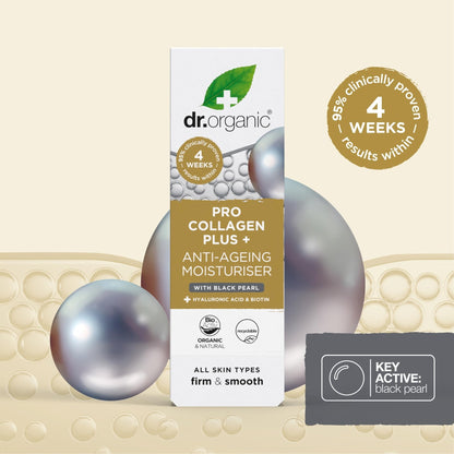 Dr. Organic Pro Collagen Plus + Anti-Ageing Moisturiser with Black Pearl | Firm & Smooth Skin, Reduces Wrinkles, (All Skin Types) Natural, Certified Organic, Paraben & SLS-Free, 50 mL / 1.7 fl oz - Maple Wellness Supplements