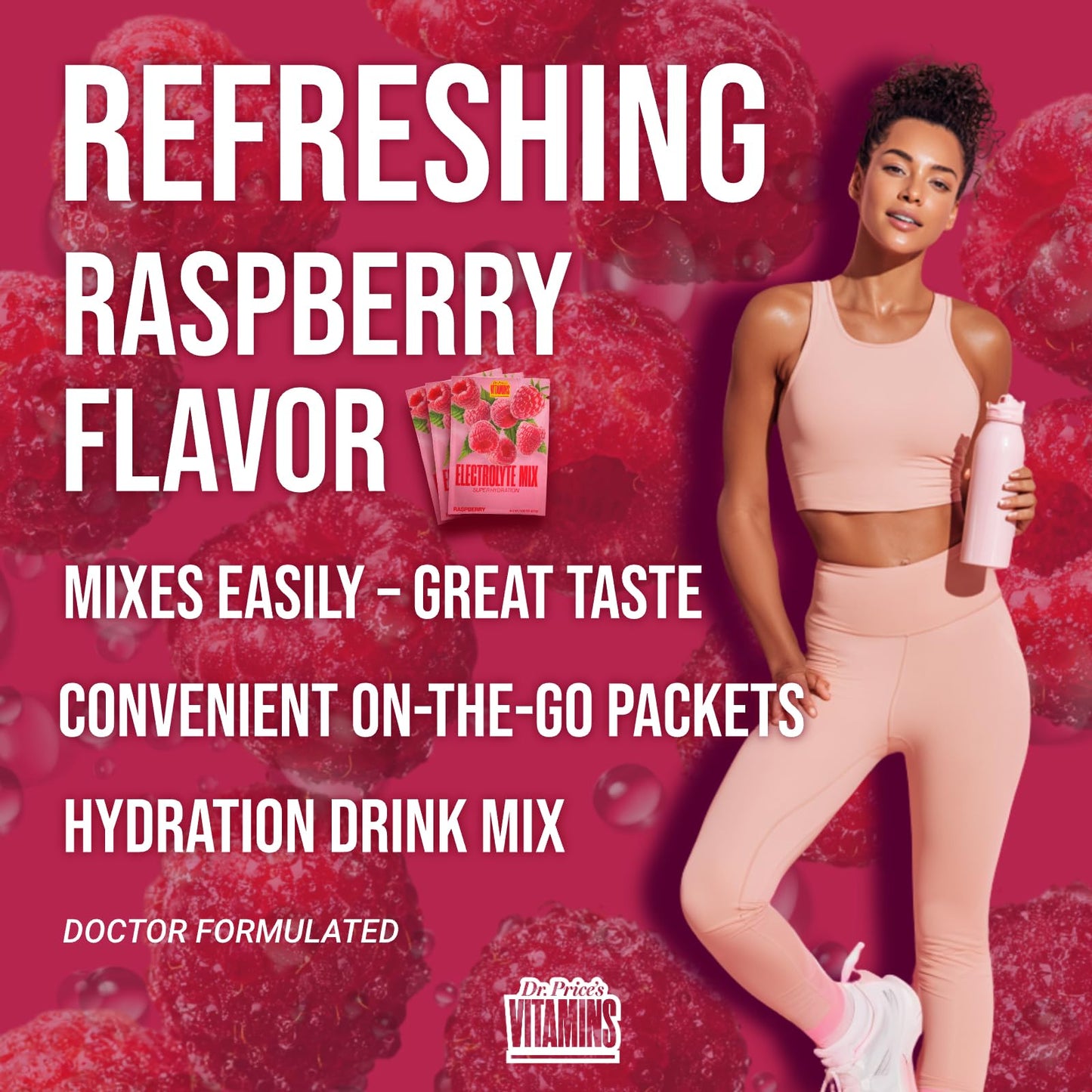 Dr. Price’s Electrolytes Hydration Powder Packets – Raspberry, 30 Packs | Sugar Free Electrolyte Drink Mix, 72+ Trace Minerals, Manganese | Keto Electrolytes, - Maple Wellness Supplements