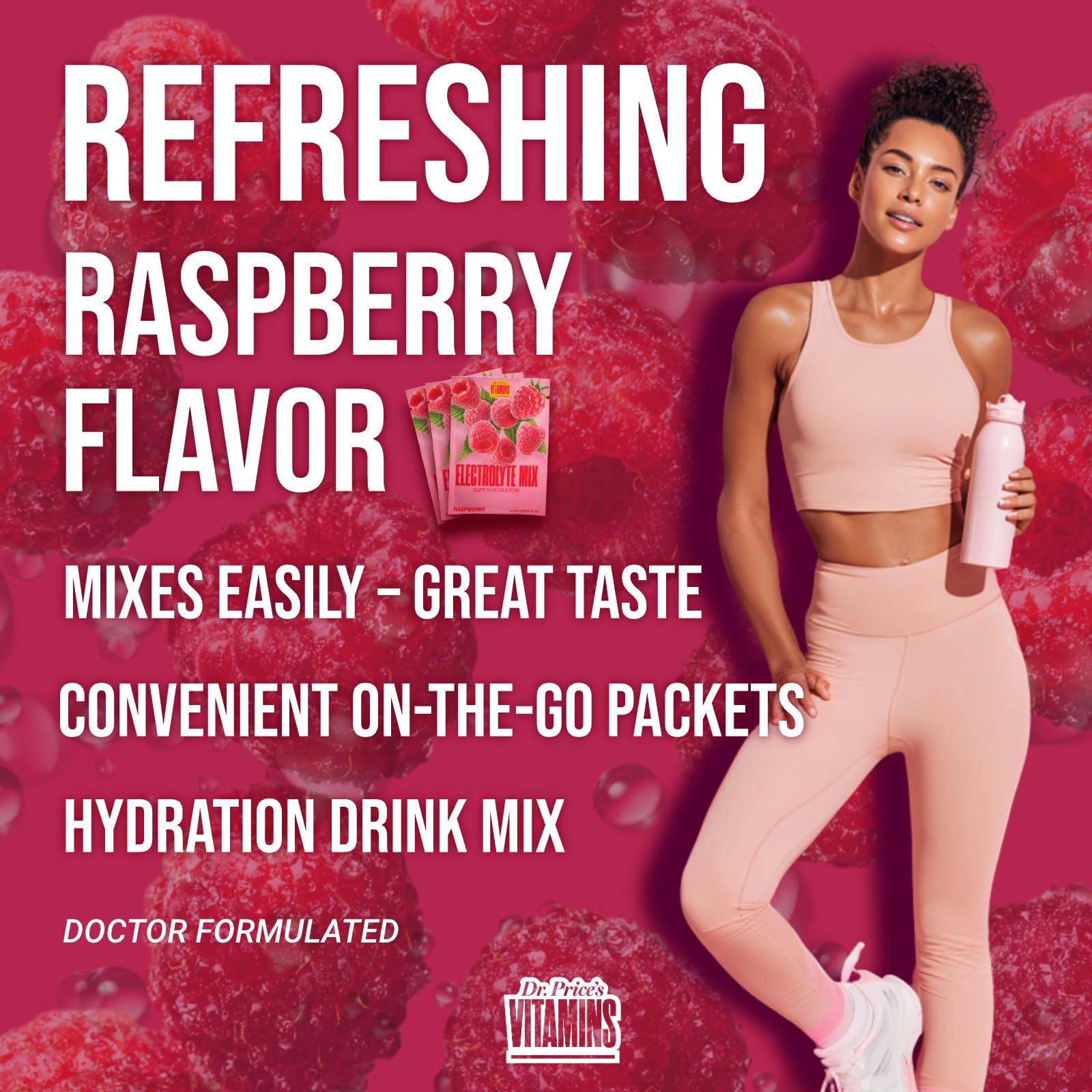 Dr. Price’s Electrolytes Hydration Powder Packets – Raspberry, 30 Packs | Sugar Free Electrolyte Drink Mix, 72+ Trace Minerals, Manganese | Keto Electrolytes, - Maple Wellness Supplements