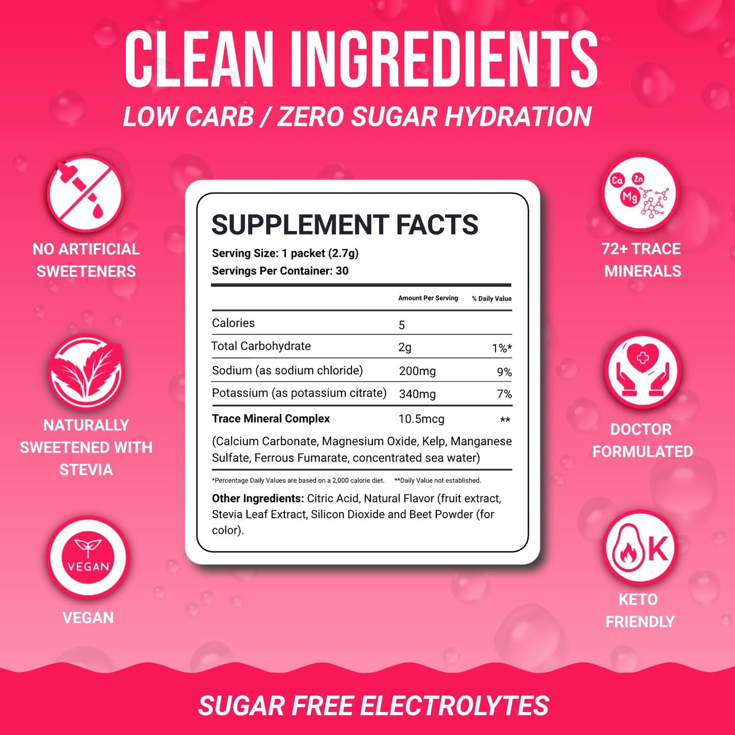 Dr. Price’s Electrolytes Hydration Powder Packets – Raspberry, 30 Packs | Sugar Free Electrolyte Drink Mix, 72+ Trace Minerals, Manganese | Keto Electrolytes, - Maple Wellness Supplements