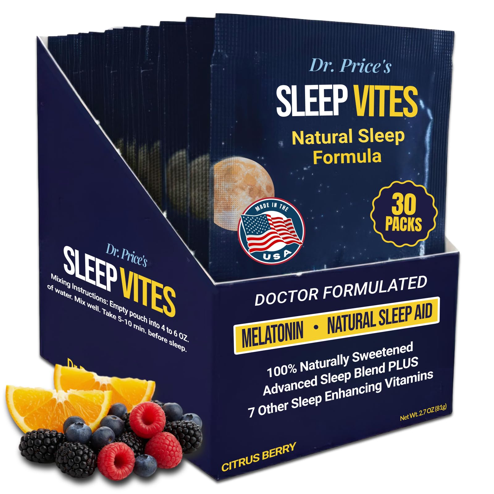 Dr. Price’s Natural Sleep Aid Powder – Berry-Citrus, 30 Packs | Sleep Powder Drink Mix with Magnesium, Microdose Melatonin & Tryptophan | Sleep Support for Adults | Doctor-Formulated, Made in USA - Maple Wellness Supplements