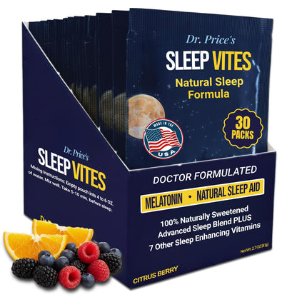 Dr. Price’s Natural Sleep Aid Powder – Berry-Citrus, 30 Packs | Sleep Powder Drink Mix with Magnesium, Microdose Melatonin & Tryptophan | Sleep Support for Adults | Doctor-Formulated, Made in USA - Maple Wellness Supplements
