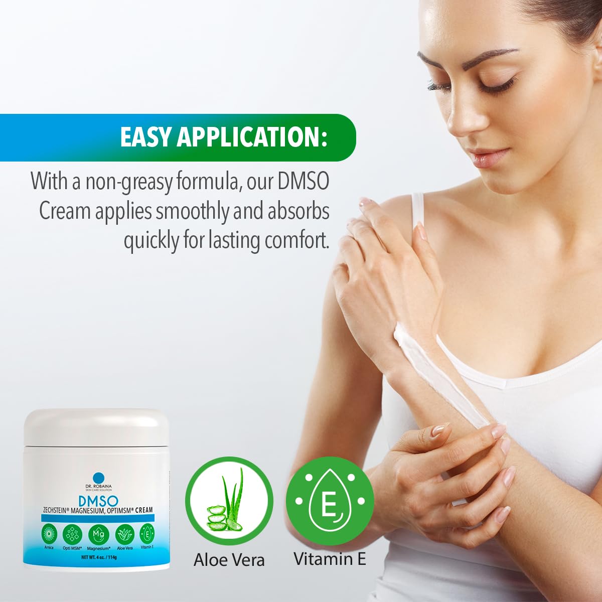Dr. Robaina DMSO Cream – 99.9% Pure Dimethyl Sulfoxide | Formula with Zechstein Magnesium, Arnica, Aloe Vera & Vitamin E | Topical Cream for Body Wellness - Maple Wellness Supplements