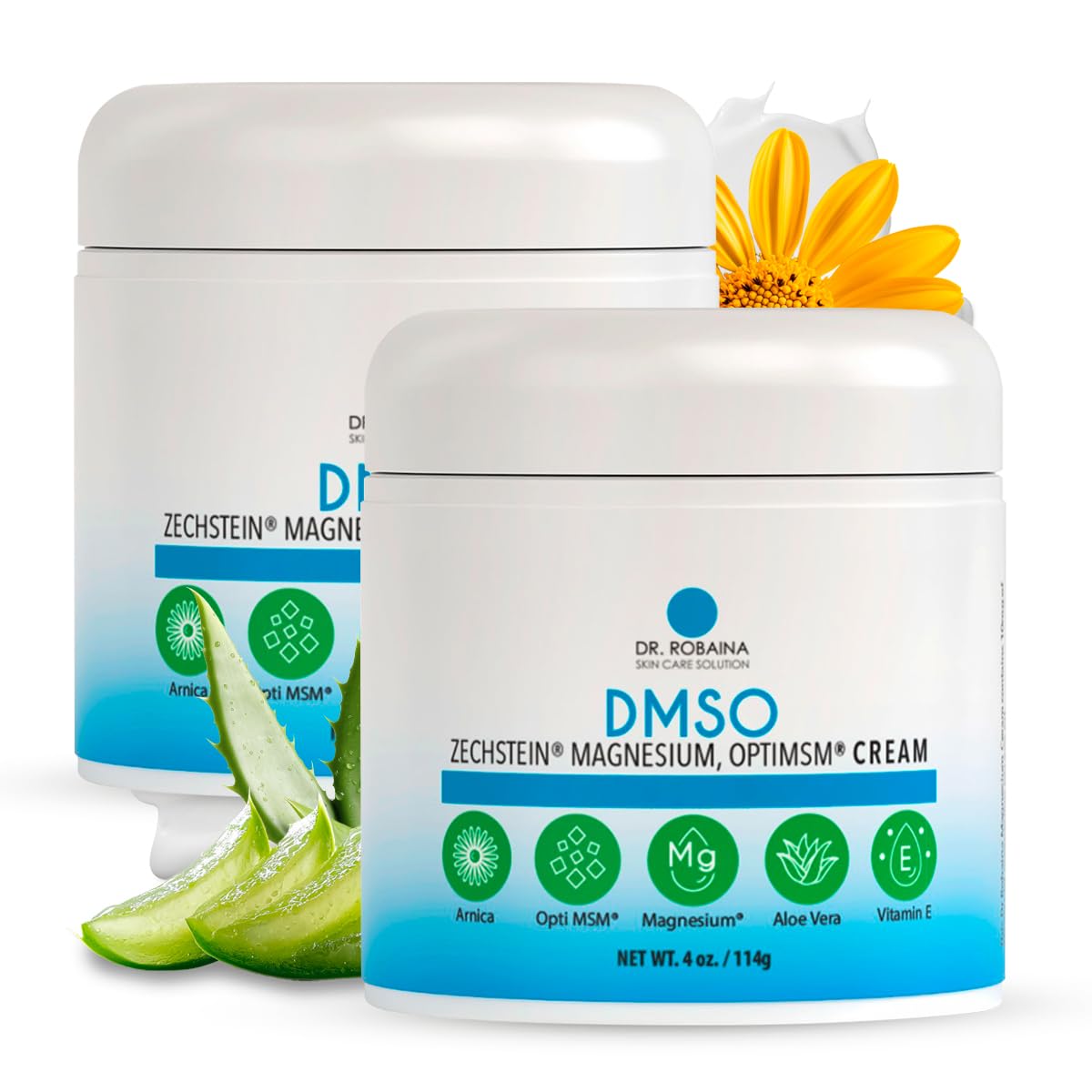 Dr. Robaina DMSO Cream – 99.9% Pure Dimethyl Sulfoxide | Formula with Zechstein Magnesium, Arnica, Aloe Vera & Vitamin E | Topical Cream for Body Wellness - Maple Wellness Supplements