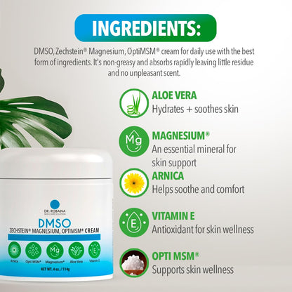 Dr. Robaina DMSO Cream – 99.9% Pure Dimethyl Sulfoxide | Formula with Zechstein Magnesium, Arnica, Aloe Vera & Vitamin E | Topical Cream for Body Wellness - Maple Wellness Supplements