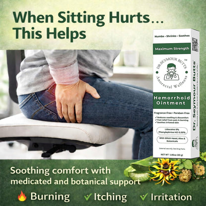 Dr. Seymour Butts Hemorrhoid Ointment – Lidocaine 5% Pain Relief for Burning, Itching & Irritation | External Hemorrhoid Care with Witch Hazel, Aloe & Botanical Support - Maple Wellness Supplements