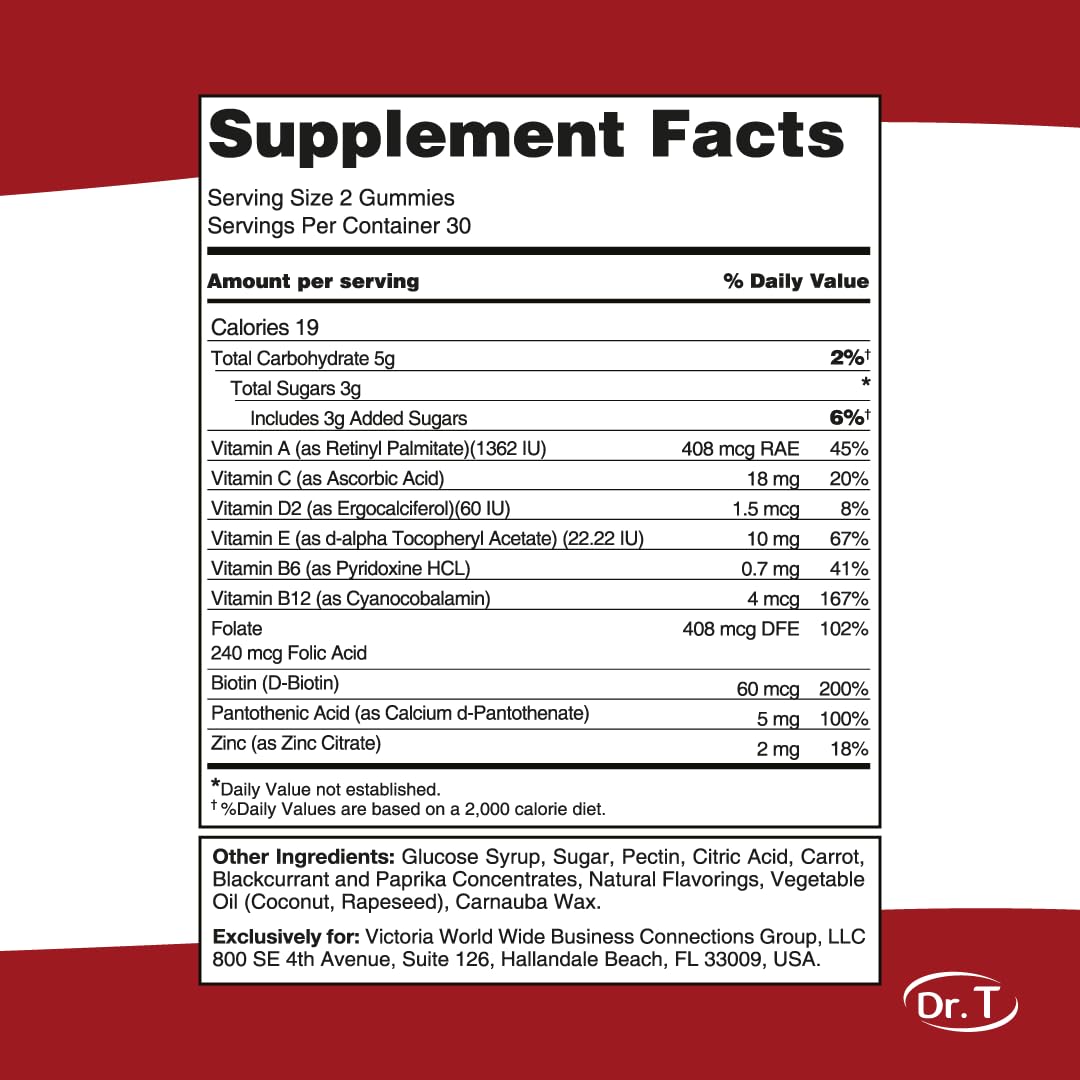 Dr. T Kids Multivitamin Gummies – Daily Vitamins for Kids Ages 2+, with A, C, D, E, B & Folic Acid – Supports Bone Strength, Immunity & Overall Health - Maple Wellness Supplements