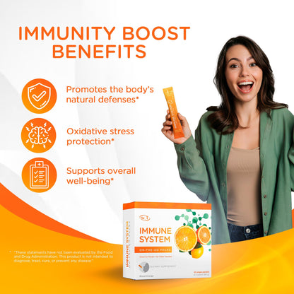 Dr. T On-the-go Packs – Immune System Formula – No Water Needed, Direct-to-Mouth – with Vitamins C, E, Zinc & Selenium – Supports Daily Wellness, Vitality & Overall Health – Orange, 30 Packs - Maple Wellness Supplements