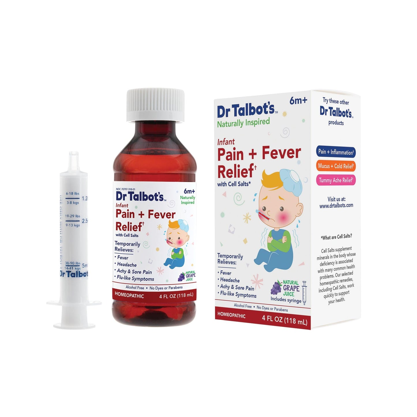 Dr. Talbot's Infant Pain and Fever Relief Liquid Medicine - 4 fl oz - 6+ Months - Grape Juice Flavor - No Alcohol, Dyes, or Parabens - Baby Essentials - Maple Wellness Supplements