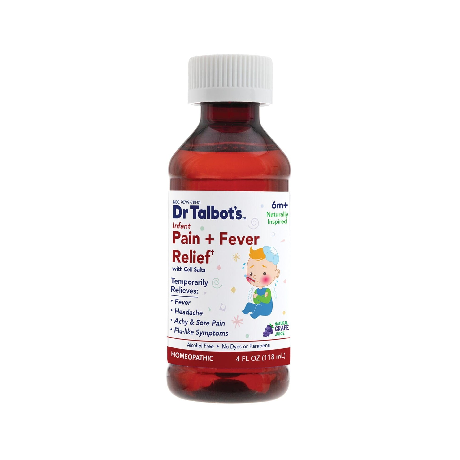 Dr. Talbot's Infant Pain and Fever Relief Liquid Medicine - 4 fl oz - 6+ Months - Grape Juice Flavor - No Alcohol, Dyes, or Parabens - Baby Essentials - Maple Wellness Supplements
