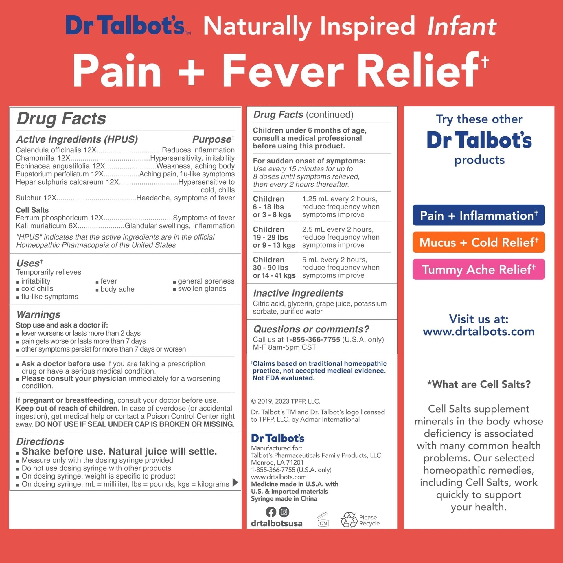 Dr. Talbot's Infant Pain and Fever Relief Liquid Medicine - 4 fl oz - 6+ Months - Grape Juice Flavor - No Alcohol, Dyes, or Parabens - Baby Essentials - Maple Wellness Supplements