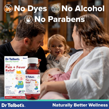 Dr. Talbot's Infant Pain and Fever Relief Liquid Medicine - 4 fl oz - 6+ Months - Grape Juice Flavor - No Alcohol, Dyes, or Parabens - Baby Essentials - Maple Wellness Supplements