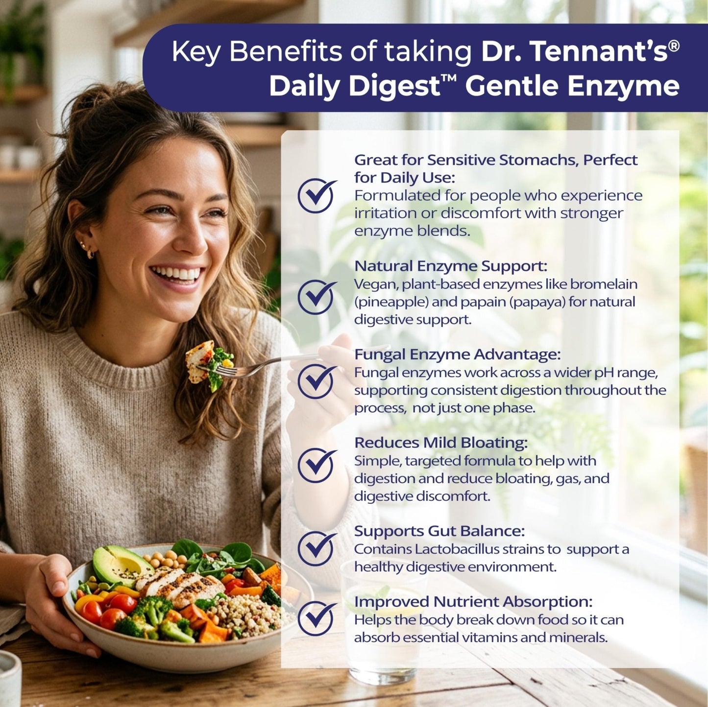 Dr. Tennant's Digestive Enzymes with Bromelain, Papain and Lipase - Bloating Relief and Gas Support for Sensitive Stomachs, Vegan, 27-Enzyme Blend, - Maple Wellness Supplements