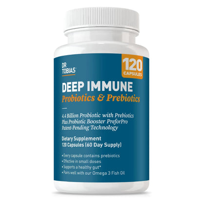 Dr. Tobias Deep Immune Probiotics & Prebiotics - Dual Action Digestion & Immune Support with PreforPro Prebiotics & Spore Forming Probiotics for Women & Men - 120 Capsules (60 Servings) - Maple Wellness Supplements