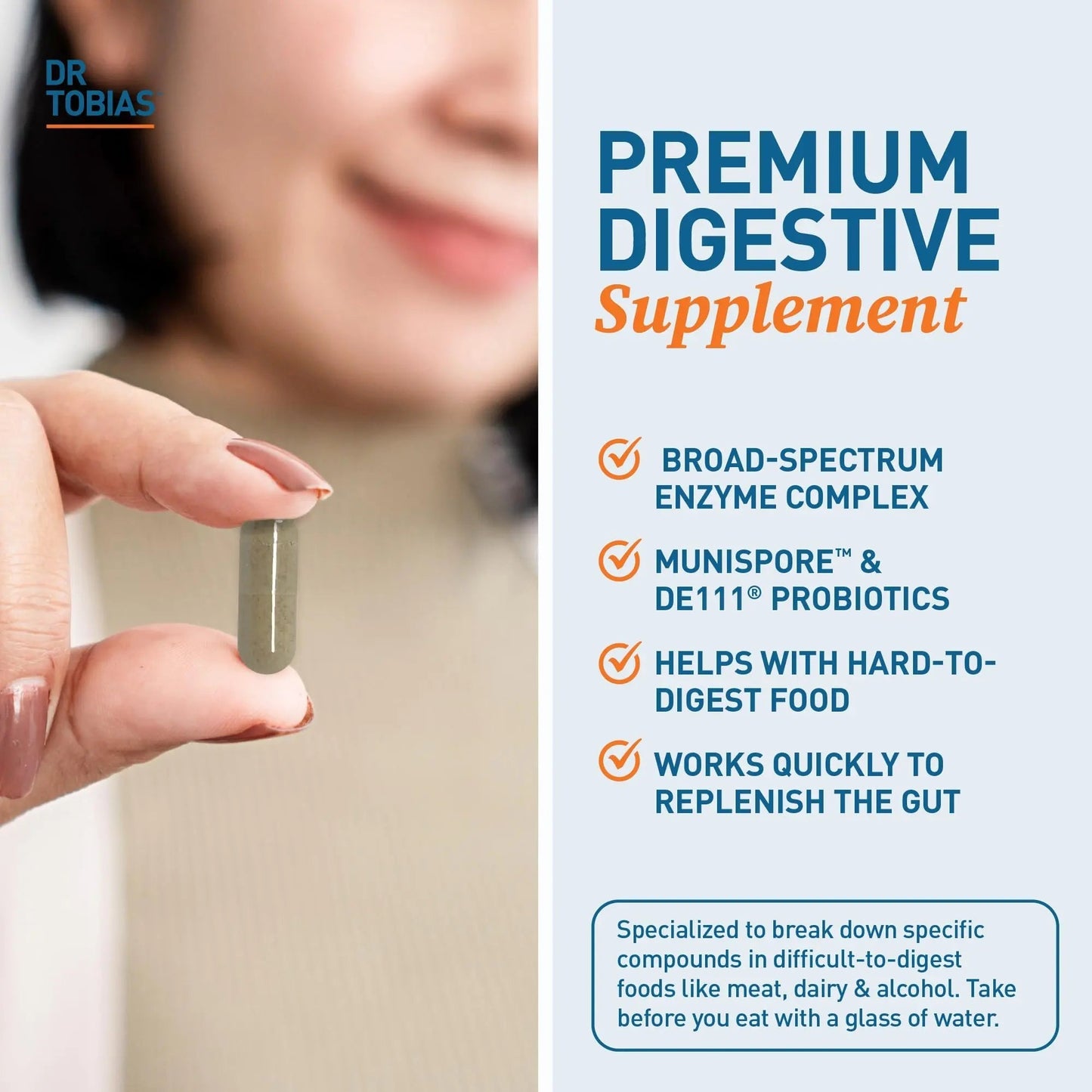 Dr. Tobias Digestive Enzymes with Probiotics, Prebiotics and Postbiotics Bromelain, Amylase, Lipase, for Better Digestion & Immune Function, 60 Capsules, 30 Servings (2 Daily) - Maple Wellness Supplements