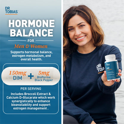 Dr. Tobias DIM Complex, Hormone Balance for Women & Men, DIM Supplement with BioPerine, Broccoli Extract & Calcium D-Glucarate Estrogen Detox Balance Complex, Non-GMO, Vegan, 60 Capsules - Maple Wellness Supplements