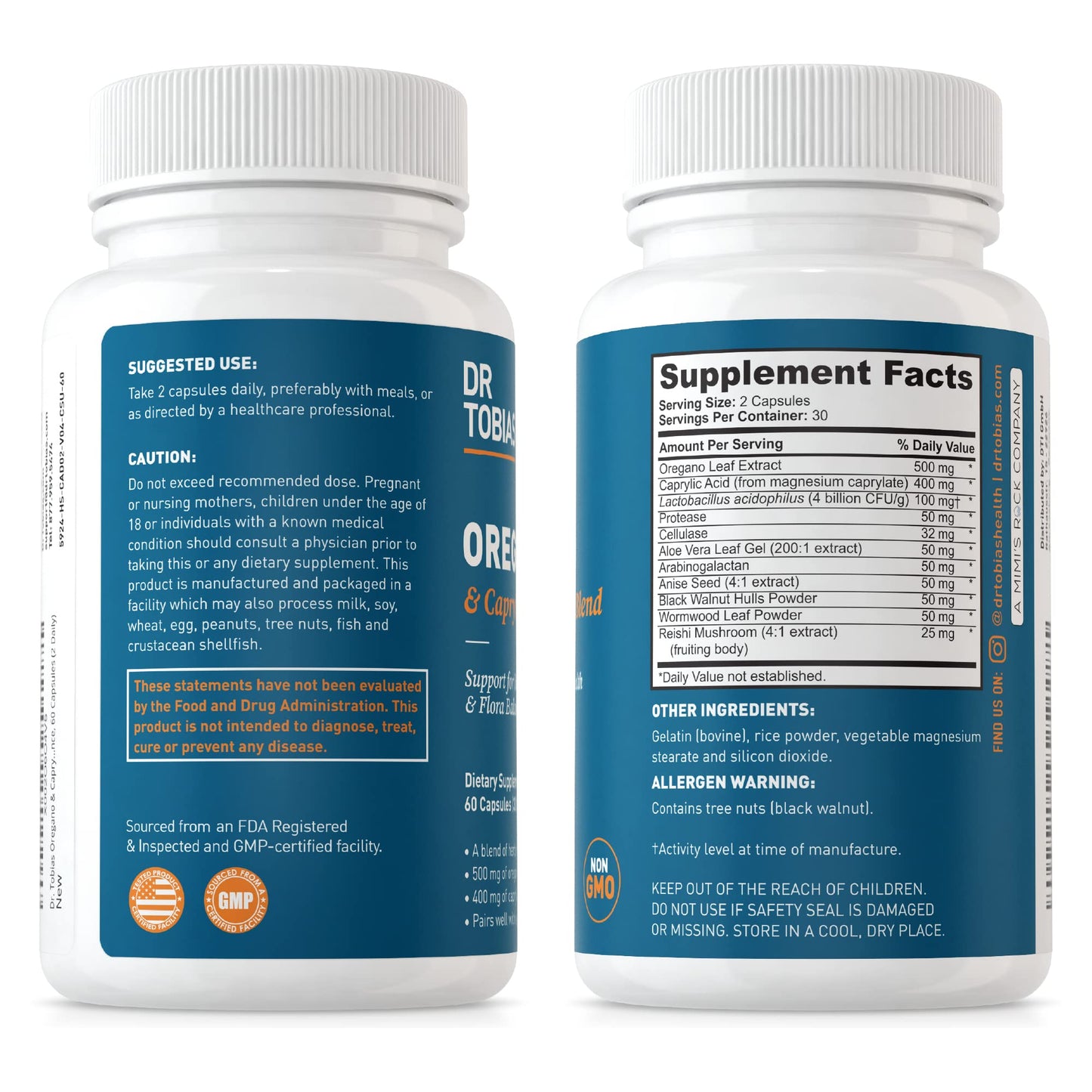 Dr. Tobias Lung Health and Oregano & Caprylic Acid Blend, Supports Lung Cleanse & Detox, Intestinal Health, Immune Support with Prebiotics & Herbs for Women & Men - Maple Wellness Supplements