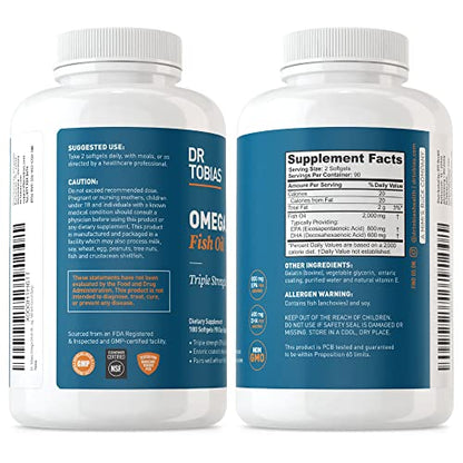 Dr. Tobias Omega-3 Fish Oil, Triple Strength, Supports Brain & Heart Health, 2000 mg - Maple Wellness Supplements