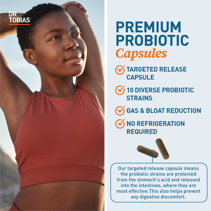 Dr. Tobias Probiotics 30 Billion, 10 Strains, 30 Billion CFU's, Targeted Release Probiotics for Women & Men, Supports Digestive Health, Shelf-Stable, - Maple Wellness Supplements