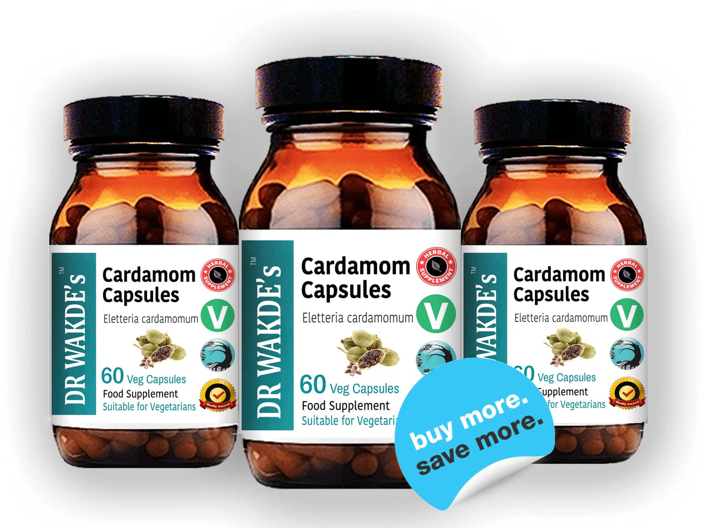 DR WAKDE'S Cardamom Capsules (60 Veg Caps, Plant-Based Supplement, Ayurvedic Herb, All Natural, Vegan) - Maple Wellness Supplements