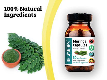DR WAKDE'S Moringa Capsules (Moringa oleifera, 60 Veg Caps, Plant-Based Supplement, Ayurvedic Herb, All Natural, Vegan) - Maple Wellness Supplements