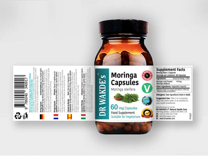 DR WAKDE'S Moringa Capsules (Moringa oleifera, 60 Veg Caps, Plant-Based Supplement, Ayurvedic Herb, All Natural, Vegan) - Maple Wellness Supplements
