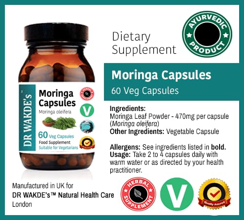 DR WAKDE'S Moringa Capsules (Moringa oleifera, 60 Veg Caps, Plant-Based Supplement, Ayurvedic Herb, All Natural, Vegan) - Maple Wellness Supplements