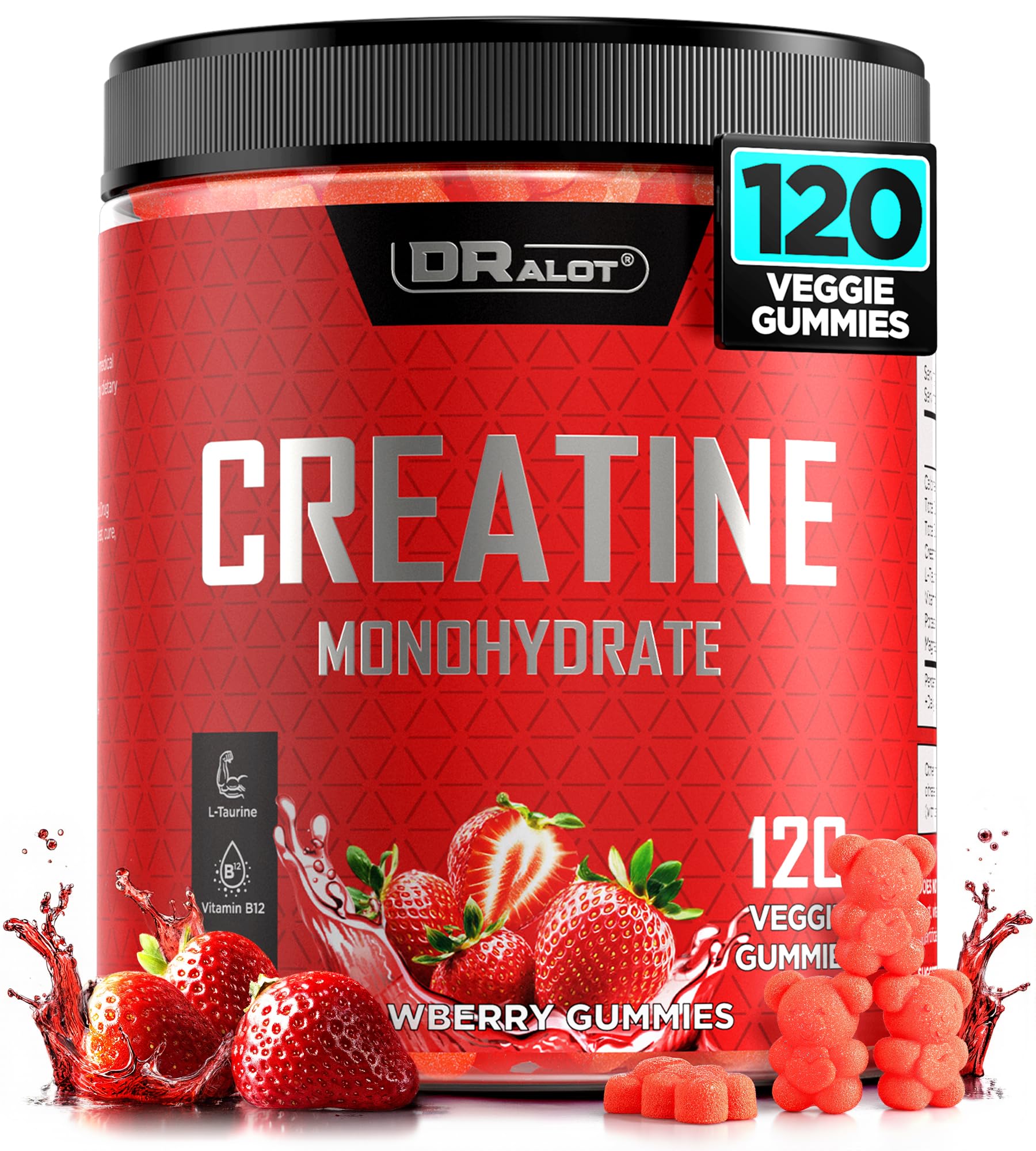 Dralot 99.99% Creatine Monohydrate Gummies More 15% Strength, 5X Energy & Muscle Support Pre-Workout Complex Creatine for Women & Men with 5000mg Creatine, L-Taurine, B12, Mg & K, 0 Sugar, Vegan - Maple Wellness Supplements