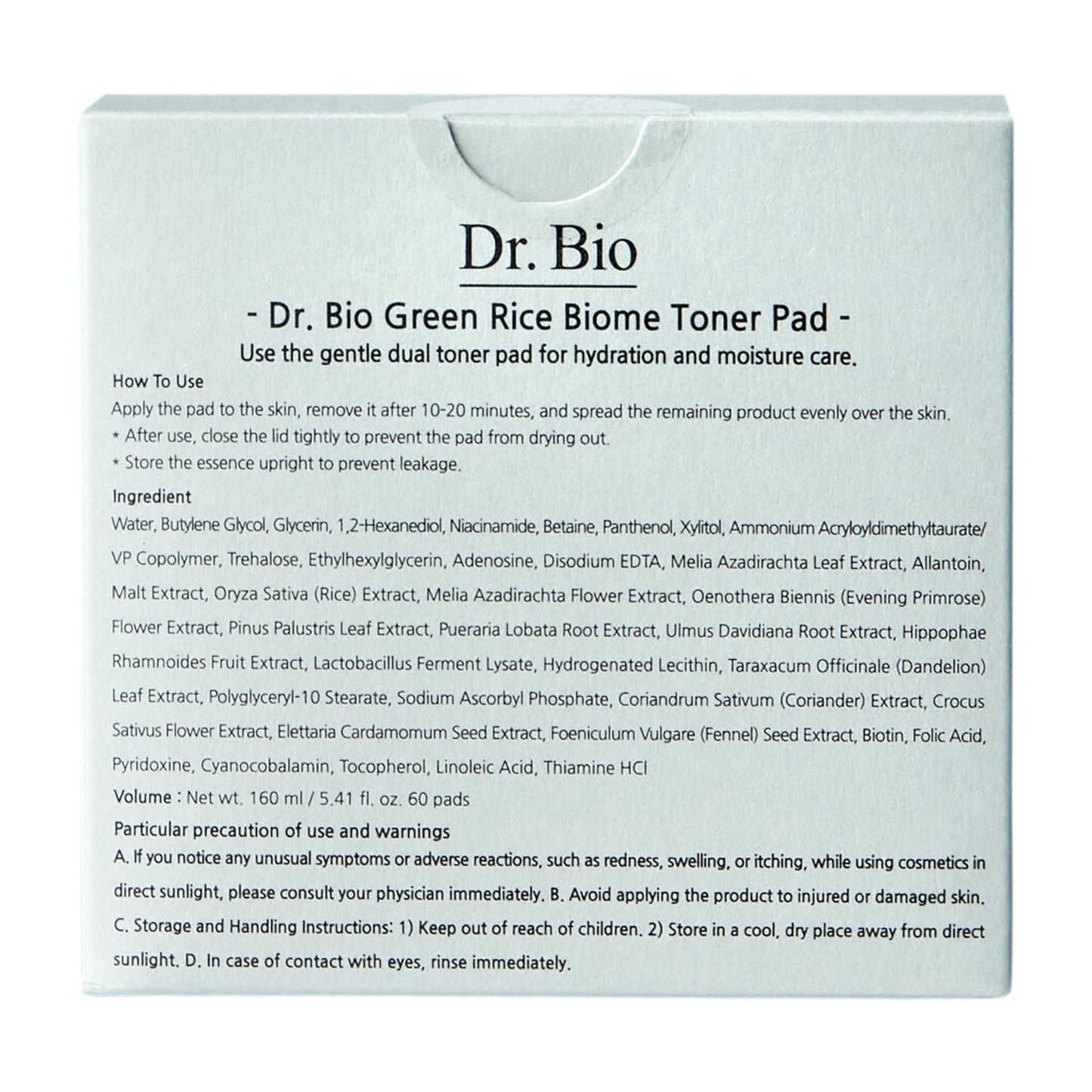 Dr.Bio Green Rice Biome Toner Pad (5.54oz/60 Pads) with Probiotic, Exfoliating, Remove Blackheads & Whiteheads, Radiant Skin, Dual-Sided Pad for Sensitive Skin, Fragrance-Free, Vegan Korean Skincare - Maple Wellness Supplements