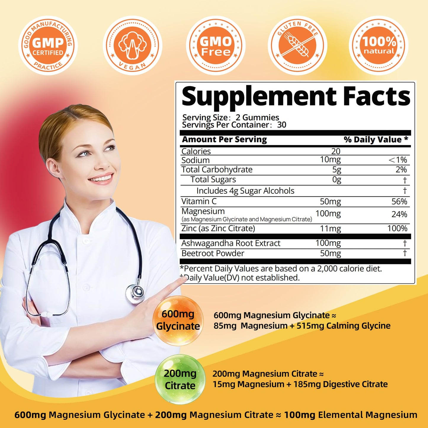 DREAVIO 90 Count Magnesium Glycinate Gummies w/Ashwagandha Supplement - Sugar Free Zinc Magnesium Glycinate - Maple Wellness Supplements