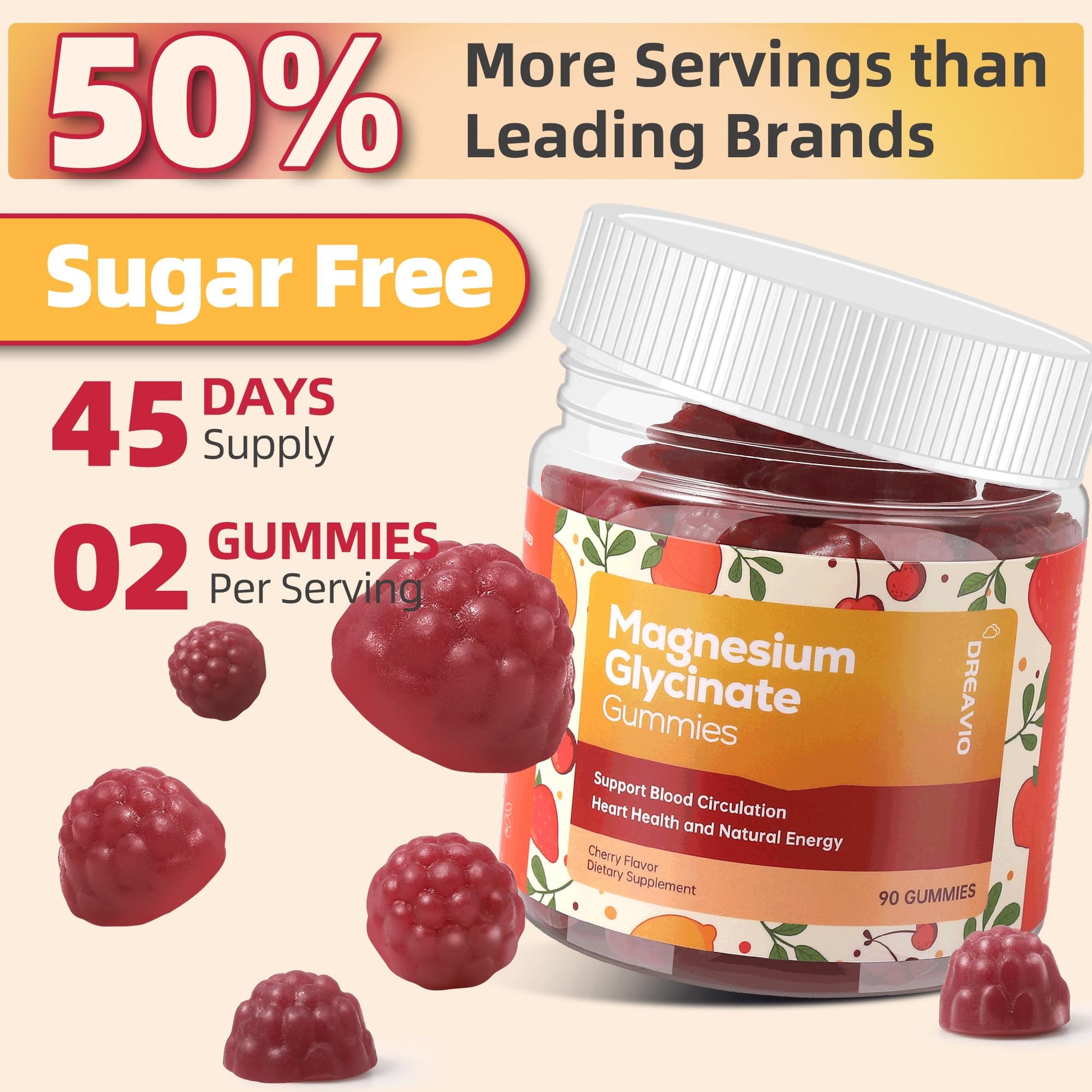 DREAVIO 90 Count Magnesium Glycinate Gummies w/Ashwagandha Supplement - Sugar Free Zinc Magnesium Glycinate - Maple Wellness Supplements