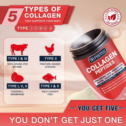 DRFOSTER Multi-Collagen-Peptide-Powder with Probiotics, 50 Servings of Hydrolyzed Collagen Peptides with Hyaluronic Acid, Biotin & Multivitamins - Supports Skin, Hair, Nails Health - Maple Wellness Supplements