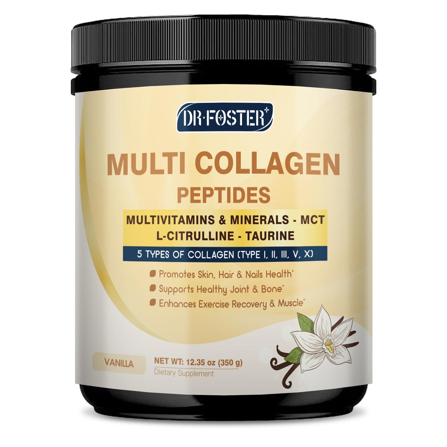 DRFOSTER Vanilla Collagen Peptides Powder for Women & Men, Multi Type I II III V X Collagen with multivitamins & Minerals for Skin, Hair & Nails & Joints, Non-GMO, 35 Servings - Maple Wellness Supplements