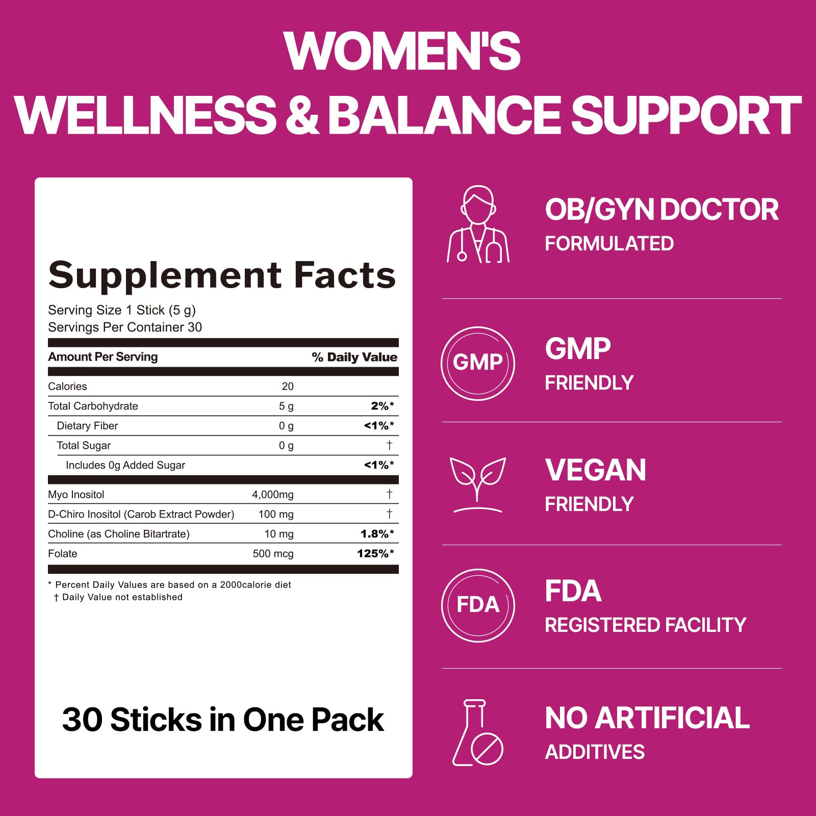 Dr.GET IT Balance Up Inositol 40:1 Myo & D-Chiro with Folate & Choline – Hormone Balance & Reproductive Health Support for Women – Lemon Lime Stick Powder, 30 Servings - Maple Wellness Supplements