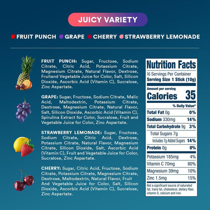 DripDrop Hydration Packets - Juicy Variety Pack - Single Serve Electrolytes Powder Drink Mix - Grape, Fruit Punch, Strawberry Lemonade, Cherry - Maple Wellness Supplements