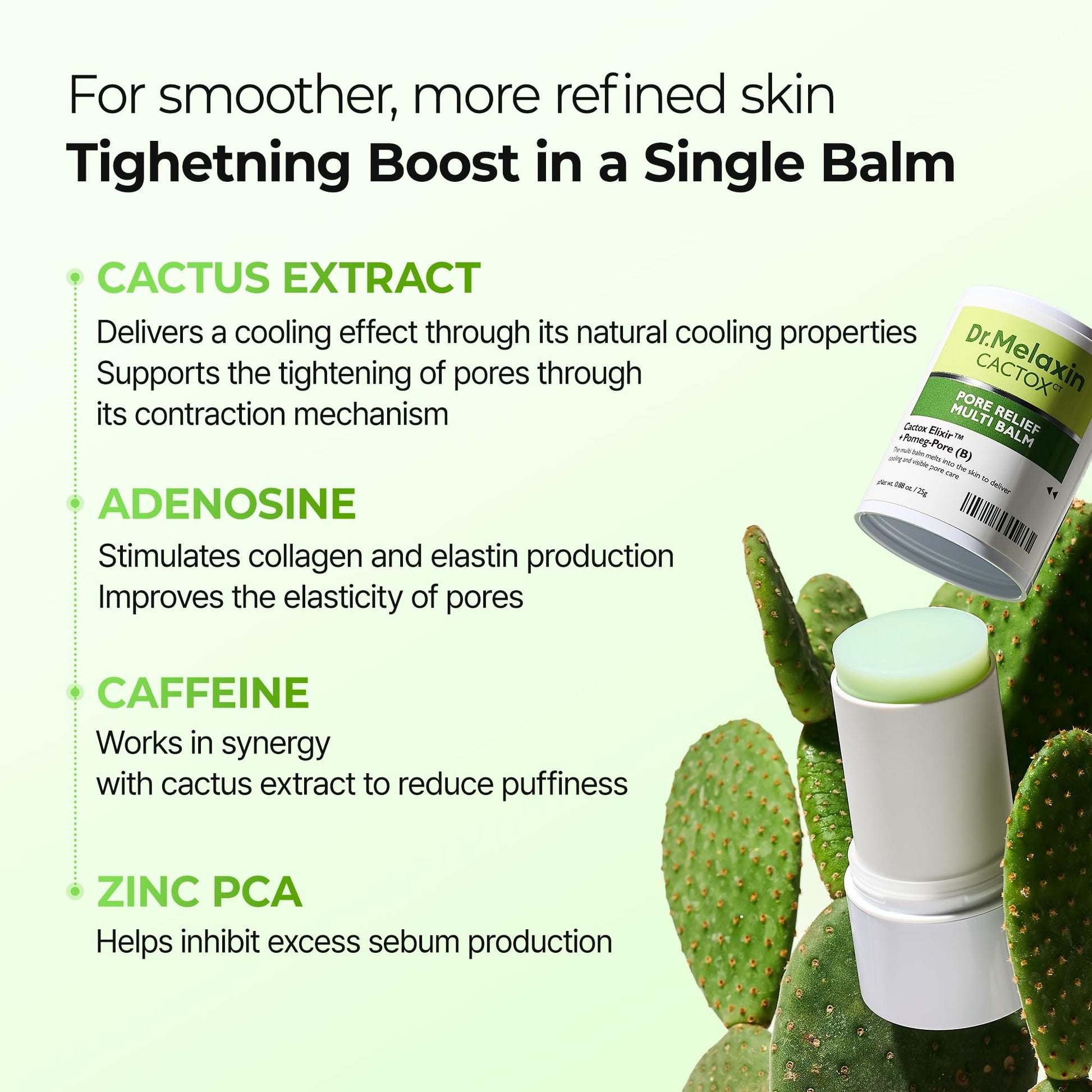 Dr.Melaxin Cactox Pore Relief Multi Balm Stick – Zinc PCA & ADENOSINE Cooling & De-Puffing Face Balm for Enlarged Pores & Puffy Skin, Pore Minimizing with Cactus Extract, Korean Skincare, 0.88 oz - Maple Wellness Supplements