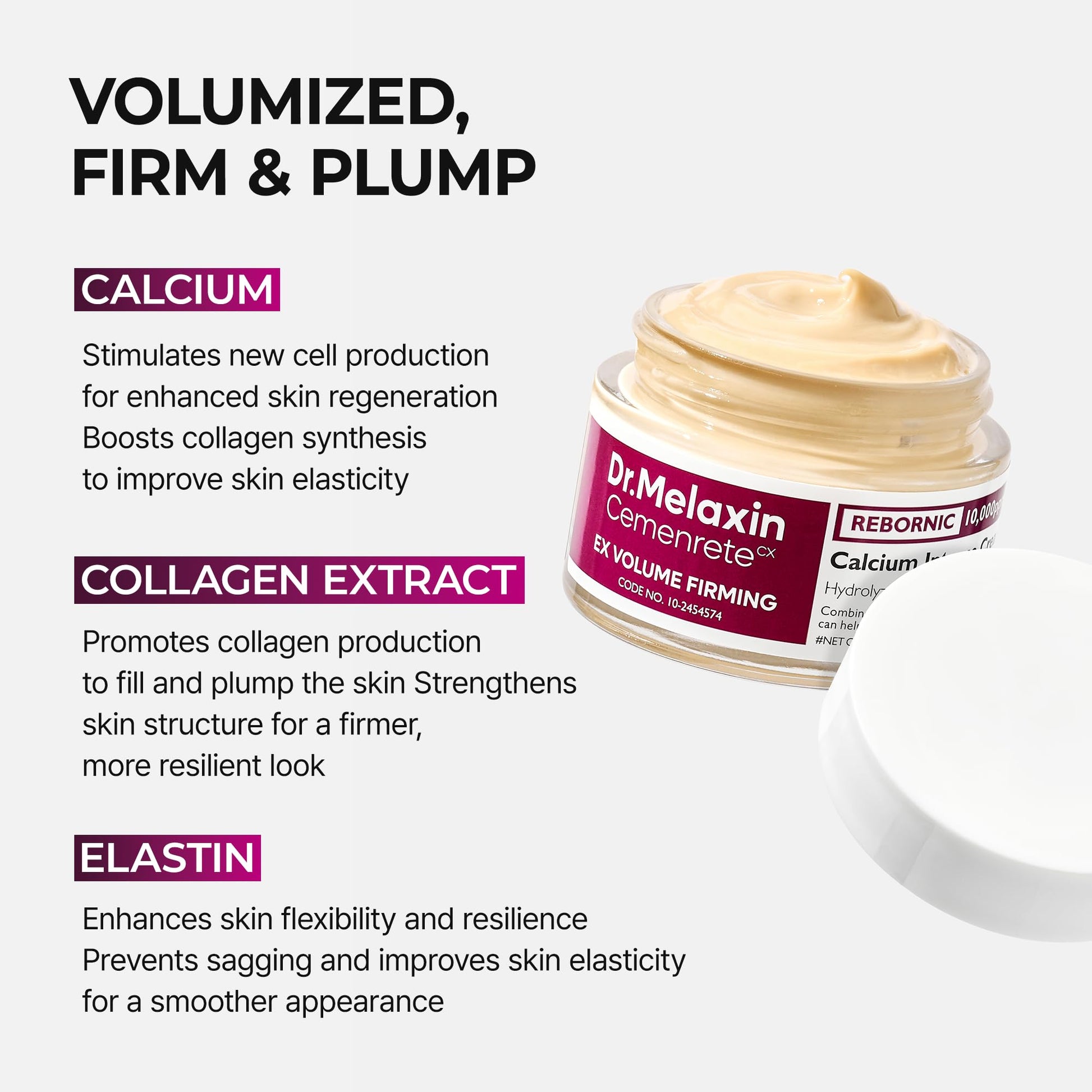 Dr.Melaxin Calcium Intense Firming Cream 50ml (1.69 fl oz) – Rebornic 10,000ppm, Niacinamide & Hydrolyzed Elastin - Maple Wellness Supplements