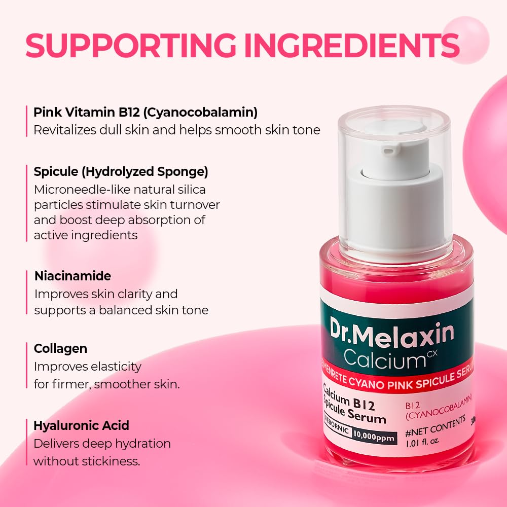 Dr.Melaxin Cyano Pink Spicule Niacinamide Serum – Vitamin B12 Pore Minimizer, Liquid Microneedle Facial Treatment - Maple Wellness Supplements